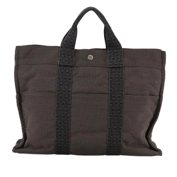 HERMES Her Line MM Hand Bag Canvas Gray Auth 103385 - Picture 2 of 16